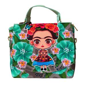 Frida Kahlo floral versatile 3 in 1 messenger handbag in aqua green women medium